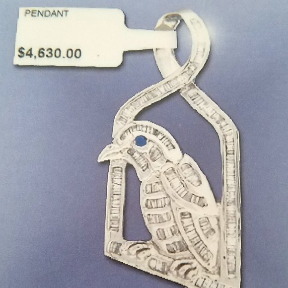 Bird Diamond Sapphire 2.45ctw Pendant 14K White Gold 15gr - Picture 3 of 6